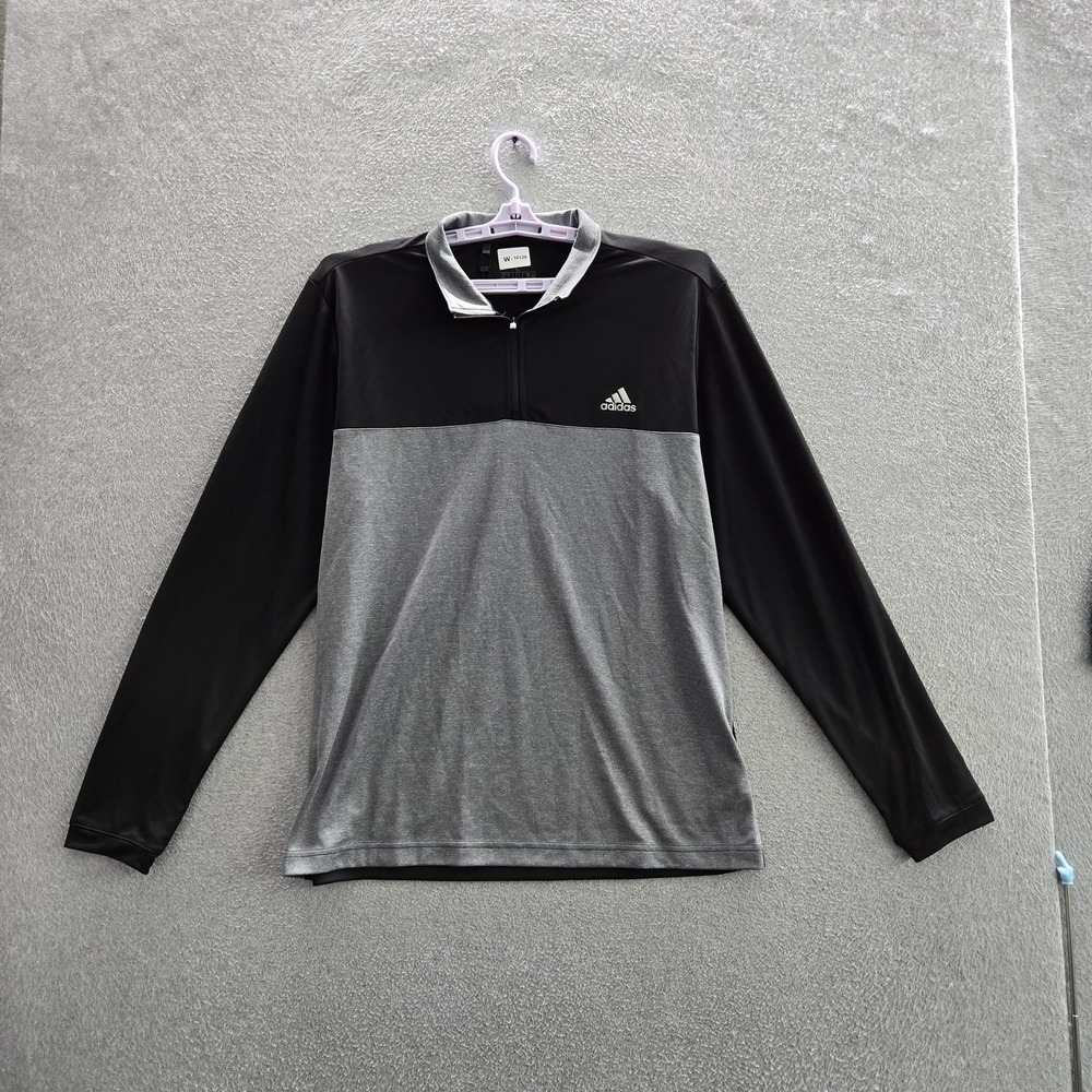 Adidas Men Sweatshirt L Black‎ Colorblock Quarter Zip Logo Pullover